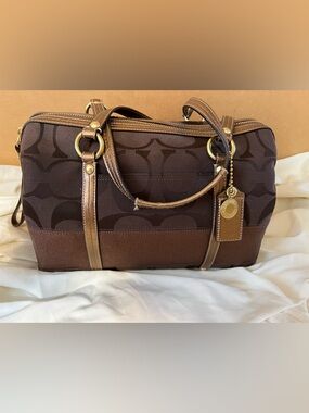 Coach Brown and Tan Signature Satchel